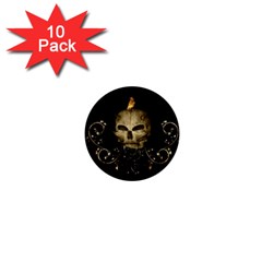 Golden Skull With Crow And Floral Elements 1  Mini Buttons (10 Pack)  by FantasyWorld7