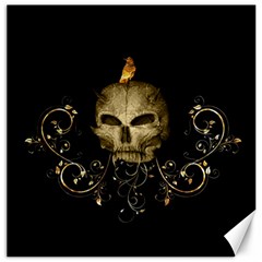 Golden Skull With Crow And Floral Elements Canvas 16  X 16   by FantasyWorld7