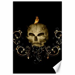 Golden Skull With Crow And Floral Elements Canvas 20  X 30   by FantasyWorld7