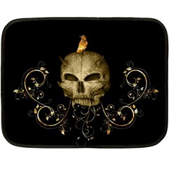 Golden Skull With Crow And Floral Elements Fleece Blanket (mini) by FantasyWorld7