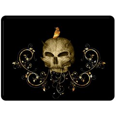 Golden Skull With Crow And Floral Elements Fleece Blanket (large)  by FantasyWorld7