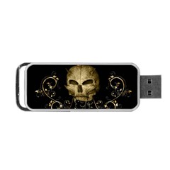 Golden Skull With Crow And Floral Elements Portable Usb Flash (two Sides) by FantasyWorld7