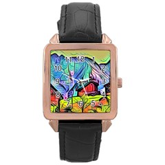 Magic Cube Abstract Art Rose Gold Leather Watch  by NouveauDesign