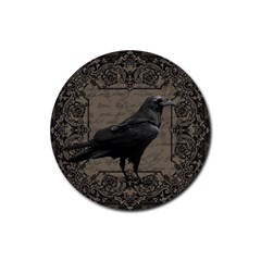 Vintage Halloween Raven Rubber Coaster (round)  by Valentinaart