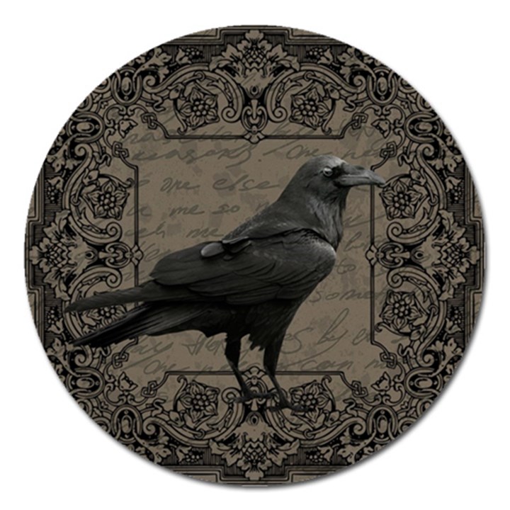 Vintage Halloween raven Magnet 5  (Round)