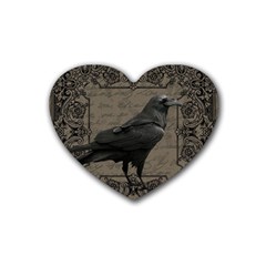 Vintage Halloween Raven Heart Coaster (4 Pack)  by Valentinaart