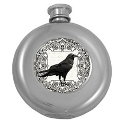 Vintage Halloween Raven Round Hip Flask (5 Oz)