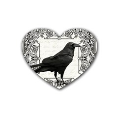 Vintage Halloween Raven Rubber Coaster (heart)  by Valentinaart