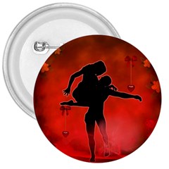 Dancing Couple On Red Background With Flowers And Hearts 3  Buttons by FantasyWorld7