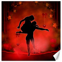 Dancing Couple On Red Background With Flowers And Hearts Canvas 12  X 12   by FantasyWorld7