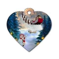 Christmas, Snowman With Santa Claus And Reindeer Dog Tag Heart (one Side) by FantasyWorld7