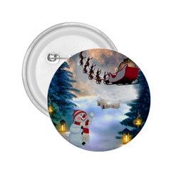 Christmas, Snowman With Santa Claus And Reindeer 2 25  Buttons by FantasyWorld7