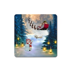 Christmas, Snowman With Santa Claus And Reindeer Square Magnet by FantasyWorld7