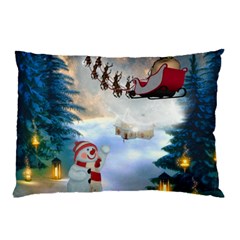 Christmas, Snowman With Santa Claus And Reindeer Pillow Case