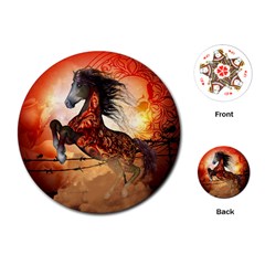 Awesome Creepy Running Horse With Skulls Playing Cards (round)  by FantasyWorld7