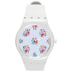 cute shabby chic floral pattern Round Plastic Sport Watch (M)