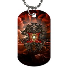 Wonderful Floral Design With Diamond Dog Tag (two Sides) by FantasyWorld7