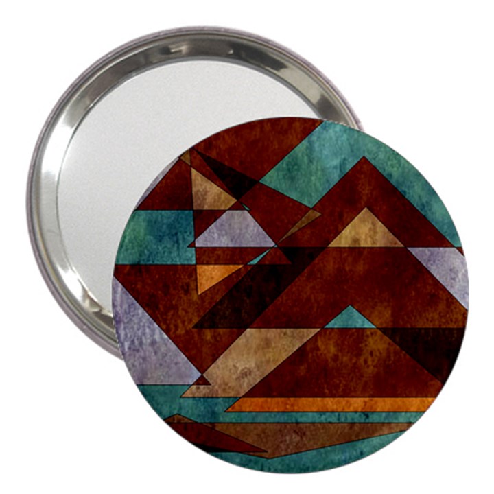 Turquoise and Bronze Triangle Design with Copper 3  Handbag Mirrors