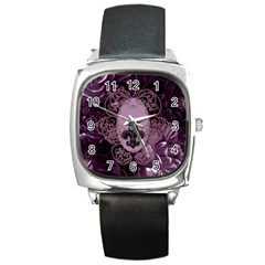 Soft Violett Floral Design Square Metal Watch by FantasyWorld7