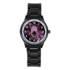 Soft Violett Floral Design Stainless Steel Round Watch by FantasyWorld7