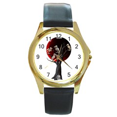 Dead Tree  Round Gold Metal Watch by Valentinaart