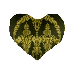 Green Floral Art Nouveau Standard 16  Premium Flano Heart Shape Cushions