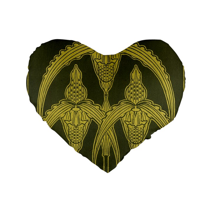 Green floral Art Nouveau Standard 16  Premium Flano Heart Shape Cushions
