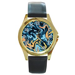 Abstract Marble 18 Round Gold Metal Watch