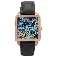Abstract Marble 18 Rose Gold Leather Watch 
