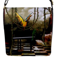 Funny Parrots In A Fantasy World Flap Messenger Bag (s) by FantasyWorld7