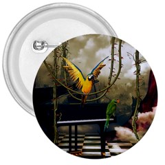 Funny Parrots In A Fantasy World 3  Buttons by FantasyWorld7