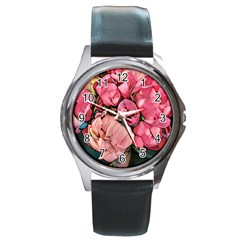 Beautiful Peonies Round Metal Watch by NouveauDesign