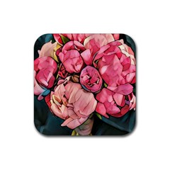 Beautiful Peonies Rubber Square Coaster (4 Pack)  by NouveauDesign