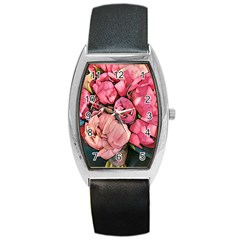 Beautiful Peonies Barrel Style Metal Watch by NouveauDesign