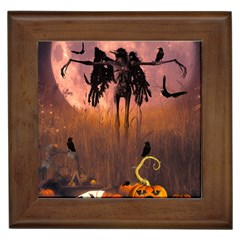 Halloween Design With Scarecrow, Crow And Pumpkin Framed Tiles by FantasyWorld7