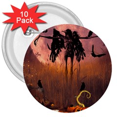 Halloween Design With Scarecrow, Crow And Pumpkin 3  Buttons (10 Pack)  by FantasyWorld7