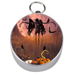 Halloween Design With Scarecrow, Crow And Pumpkin Silver Compasses by FantasyWorld7