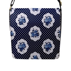Shabby Chic Navy Blue Flap Messenger Bag (l)  by NouveauDesign