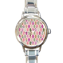 Christmas Tree Pattern Round Italian Charm Watch by Valentinaart