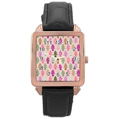 Christmas tree pattern Rose Gold Leather Watch 