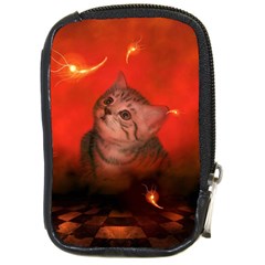 Cute Little Kitten, Red Background Compact Camera Cases by FantasyWorld7