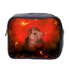 Cute Little Kitten, Red Background Mini Toiletries Bag 2-side by FantasyWorld7