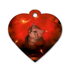 Cute Little Kitten, Red Background Dog Tag Heart (one Side) by FantasyWorld7