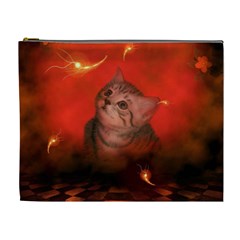 Cute Little Kitten, Red Background Cosmetic Bag (xl) by FantasyWorld7