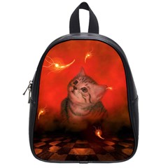 Cute Little Kitten, Red Background School Bag (small) by FantasyWorld7