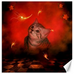 Cute Little Kitten, Red Background Canvas 20  X 20   by FantasyWorld7