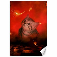 Cute Little Kitten, Red Background Canvas 24  X 36  by FantasyWorld7