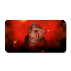 Cute Little Kitten, Red Background Medium Bar Mats