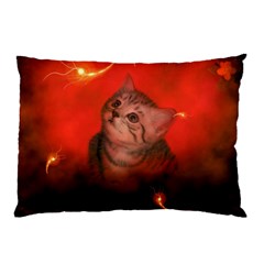 Cute Little Kitten, Red Background Pillow Case by FantasyWorld7