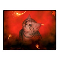 Cute Little Kitten, Red Background Fleece Blanket (small) by FantasyWorld7